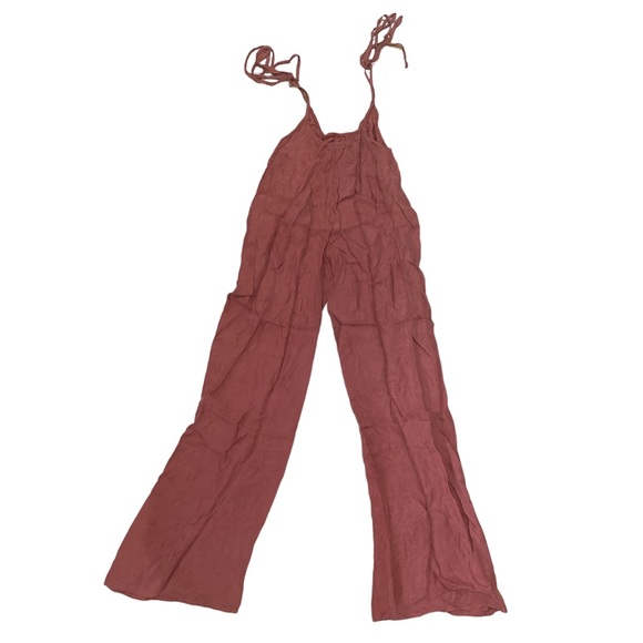 Tie Strap Burnt Orange Wide Legged Overalls - Picture 2 of 3